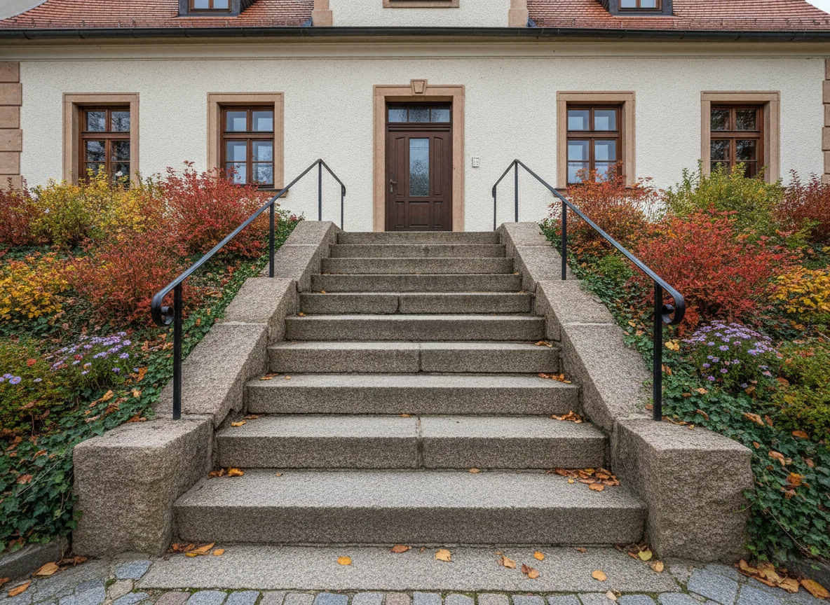 Kamenné venkovní schody ke vchodu do rodinného domu